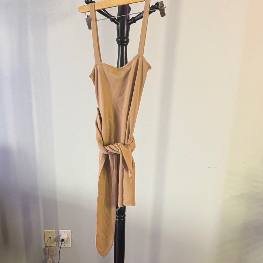 Lovers + Friends Tan Asymmetrical Mini Dress with Side Knot